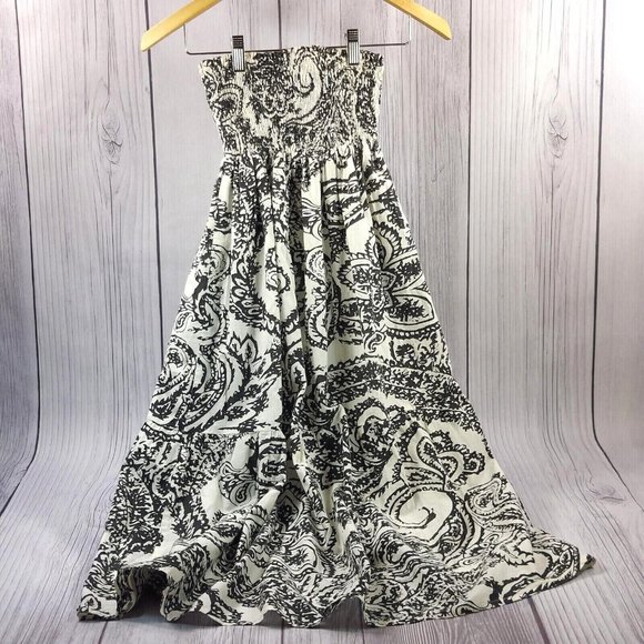 Strapless Summer Dress Ruffle Hem Shirred Detail Tube Dress Black/Beige Size S - Picture 11 of 11